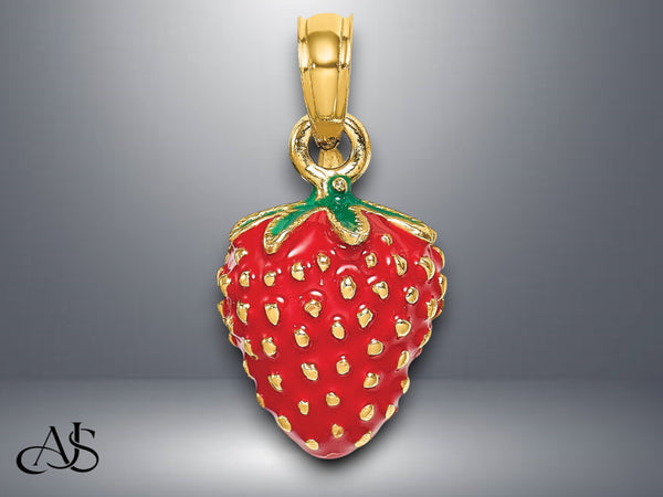 14K Yellow Gold 3-D Enamel Fruit Charm with Necklace Chain Options