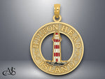 Load image into Gallery viewer, 14K Yellow Gold HILTON HEAD Enamel Lighthouse Circle Charm with Necklace Chain Options
