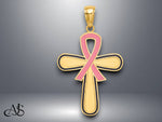 Load image into Gallery viewer, 14K Yellow Gold Enamel Pink Ribbon Breast Cancer Cross Charm with Necklace Chain Options
