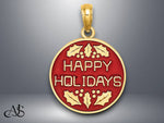 Load image into Gallery viewer, 14K Yellow Gold Enamel HAPPY HOLIDAYS w/ Holly On Round Disc Charm with Necklace Chain Options
