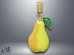 Load image into Gallery viewer, 14K Yellow Gold Enamel Pear With Stem and Leaf Charm with Necklace Chain Options
