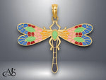 Load image into Gallery viewer, 14K Yellow Gold Multi Color Enamel Dragonfly Charm with Necklace Chain Options
