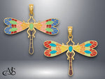 Load image into Gallery viewer, 14K Yellow Gold Multi Color Enamel Dragonfly Charm with Necklace Chain Options
