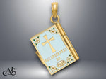 Load image into Gallery viewer, 14K Yellow Gold 3-D Enamel Ecclesiastes Book with Moveable Pages Charm with Necklace Chain Options
