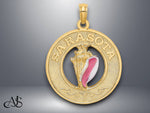 Load image into Gallery viewer, 14K Yellow Gold SARASOTA Circle w/ Enamel Conch Shell Charm with Necklace Chain Options
