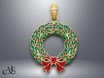 Load image into Gallery viewer, 14K Yellow Gold Enamel CHRISTMAS WREATH Charm with Necklace Chain Options
