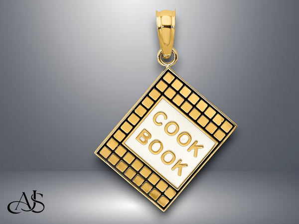 14K Yellow Gold Enamel 3-D Cook Book Charm with Necklace Chain Options