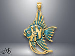 Load image into Gallery viewer, 14K Yellow Gold Blue Enamel ANGELFISH Charm with Necklace Chain Options
