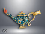 Load image into Gallery viewer, 14K Yellow Gold Enamel 3-D Textured Blue Genie Lamp Charm with Necklace Chain Options
