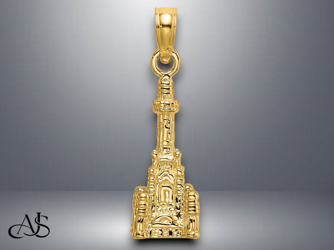 14K Yellow Gold 3D Chicago Water Tower Charm with Necklace Chain Options