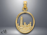Load image into Gallery viewer, 14K Yellow Gold Chicago Skyline In Circle Frame Charm with Necklace Chain Options
