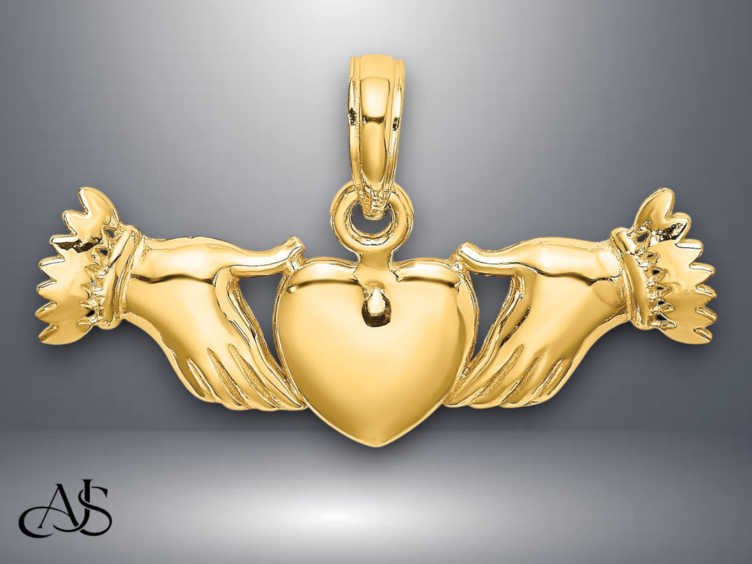 14K Yellow Gold Hands Holding Heart Charm with Necklace Chain Options