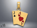 Load image into Gallery viewer, 14K Yellow Gold Enamel Jack of Clubs and Ace of Hearts Cards Charm with Necklace Chain Options
