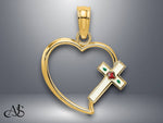Load image into Gallery viewer, 14K Yellow Gold Enamel Cross and Heart Charm with Necklace Chain Options

