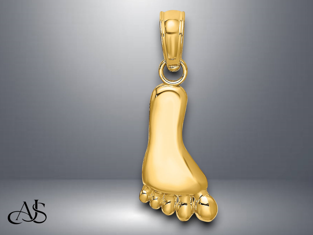 14K Yellow Gold or White Gold Polished Foot Charm with Necklace Chain Options