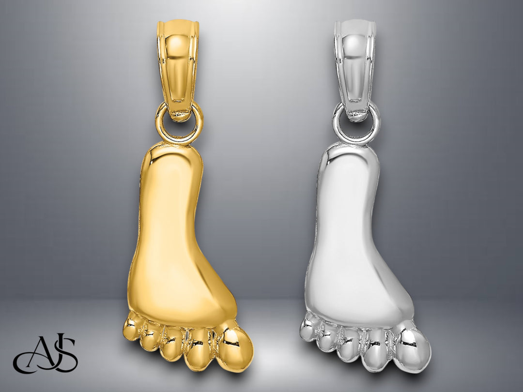 14K Yellow Gold or White Gold Polished Foot Charm with Necklace Chain Options