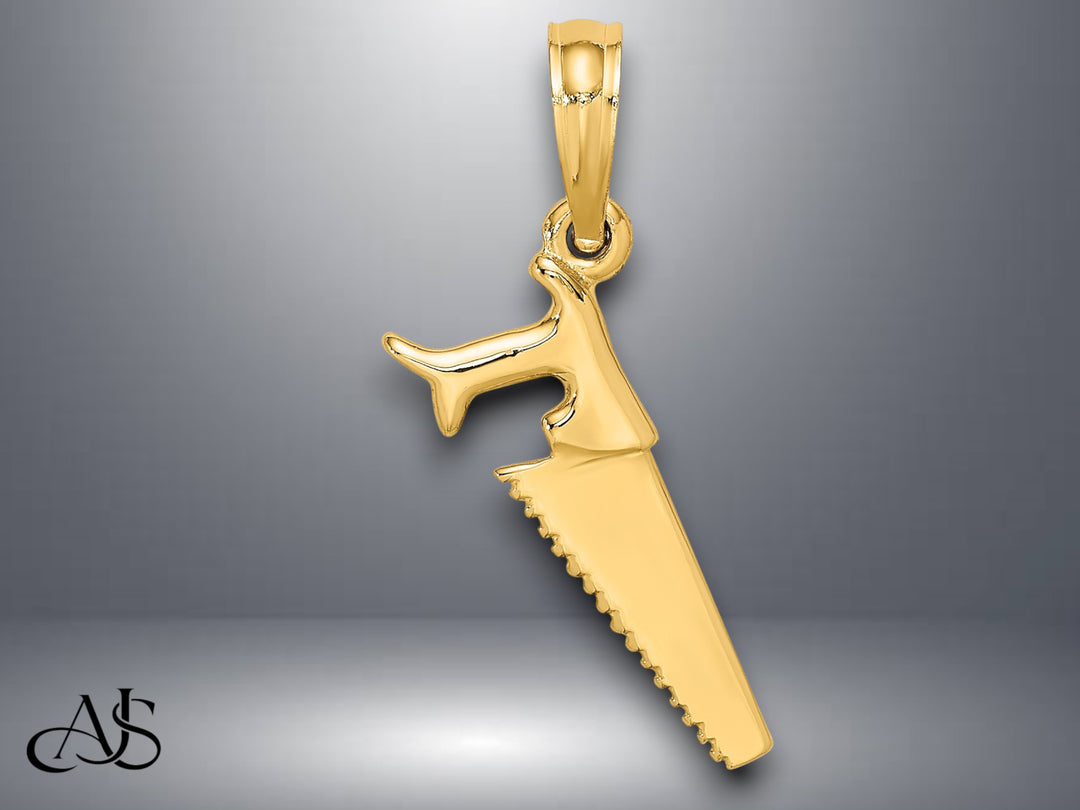 14K Yellow Gold 3-D Saw Charm with Necklace Chain Options