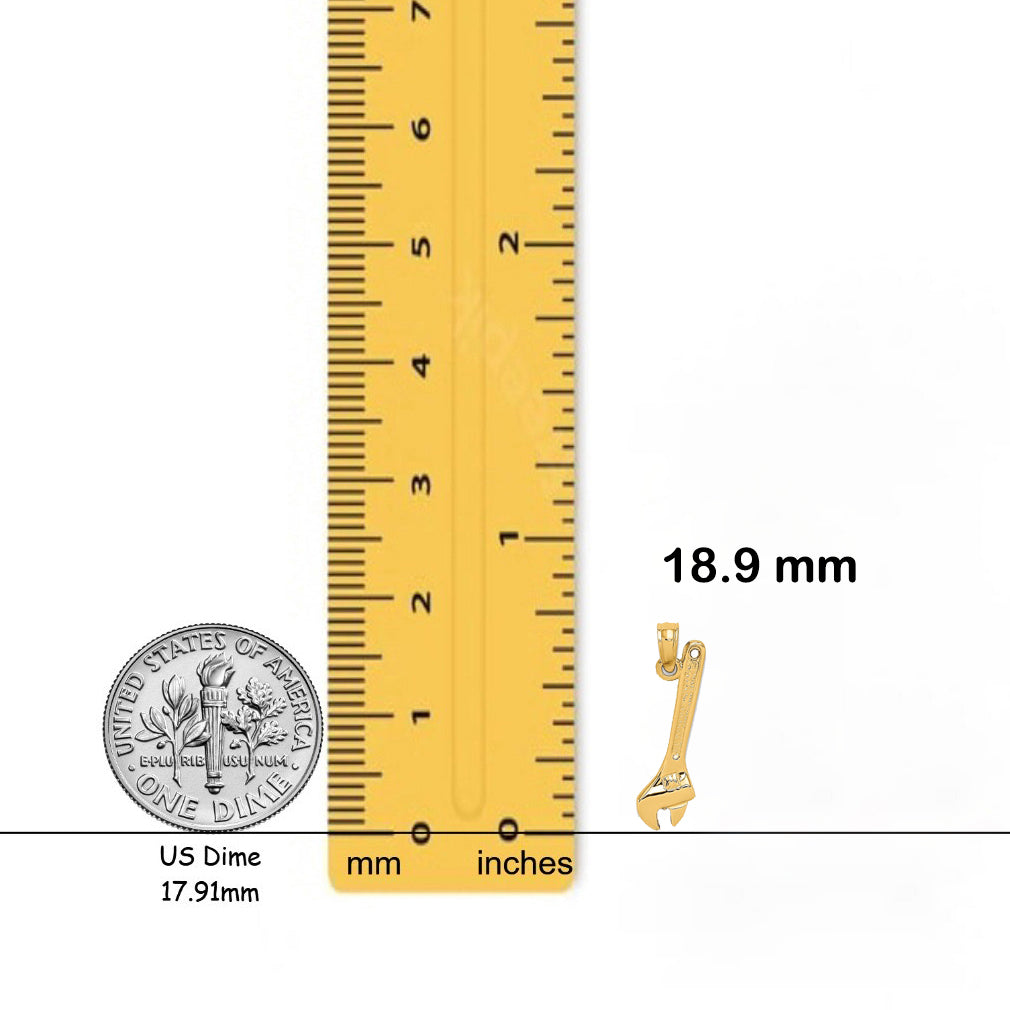 14K Yellow Gold 3-D Adjustable Wrench Charm with Necklace Chain Options