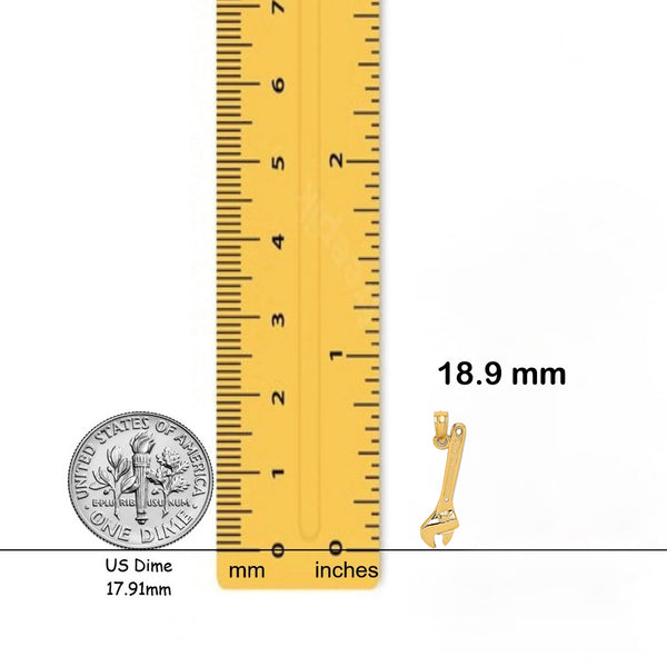 14K Yellow Gold 3-D Adjustable Wrench Charm with Necklace Chain Options