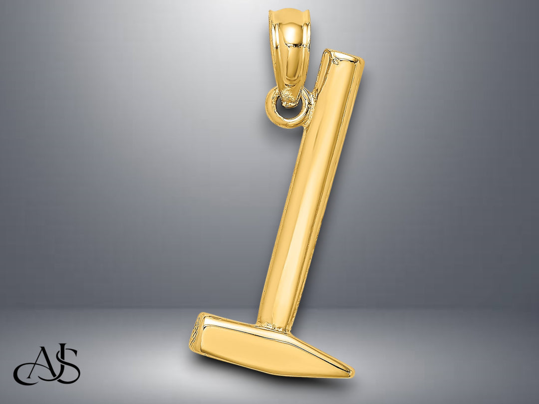 14K Yellow Gold 3-D Hammer Charm with Necklace Chain Options