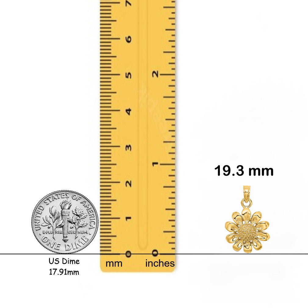 14K Yellow Gold Sunflower Charm with Necklace Chain Options