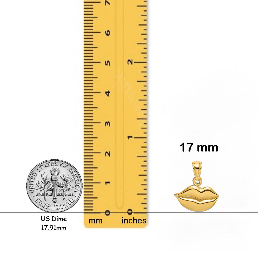 14K Yellow Gold 2-D Polished Lips Charm with Necklace Chain Options