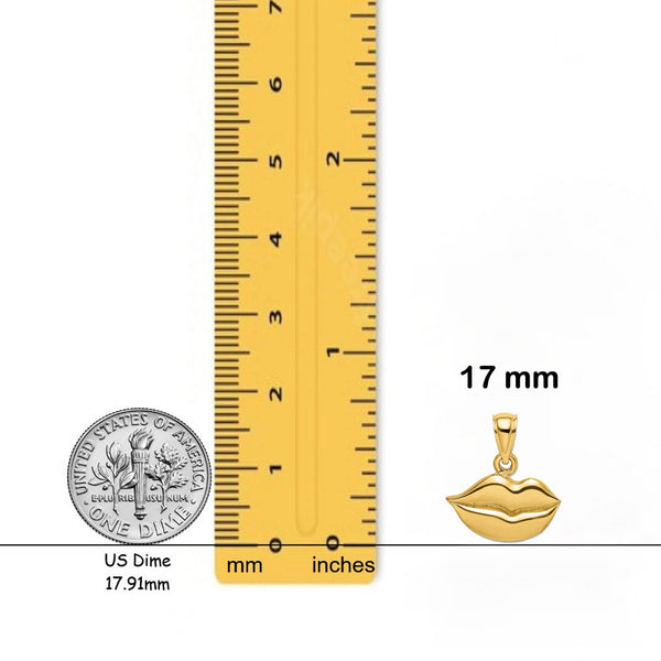 14K Yellow Gold 2-D Polished Lips Charm with Necklace Chain Options
