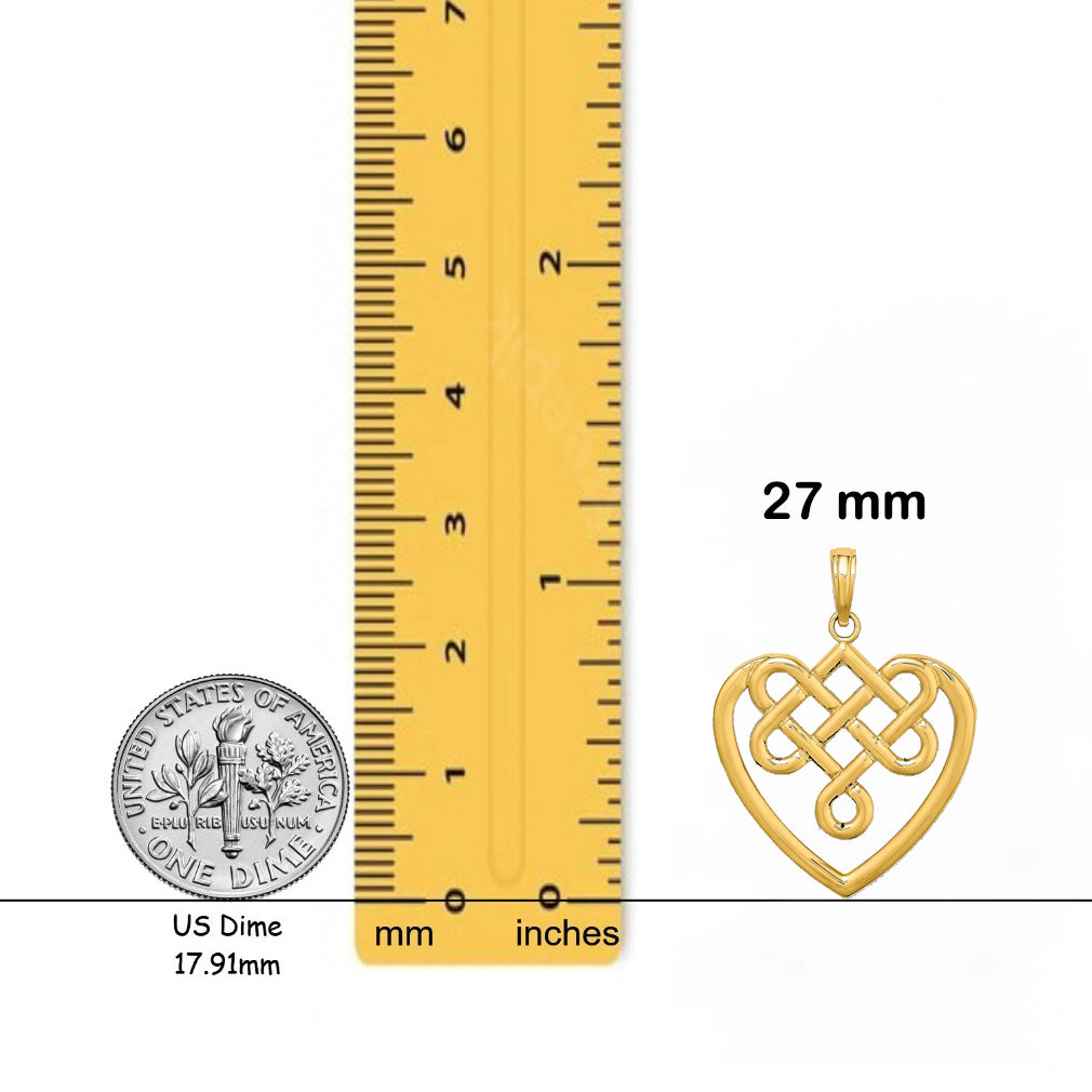 14K Yellow Gold Large Celtic Knot Heart Charm with Necklace Chain Options
