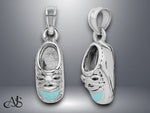 Load image into Gallery viewer, 14K Yellow Gold or White Gold White Rhodium 3-D Light Blue or Pink Enamel Baby Shoe Charm with Necklace Chain Options
