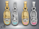 Load image into Gallery viewer, 14K Yellow Gold or White Gold White Rhodium 3-D Light Blue or Pink Enamel Baby Shoe Charm with Necklace Chain Options
