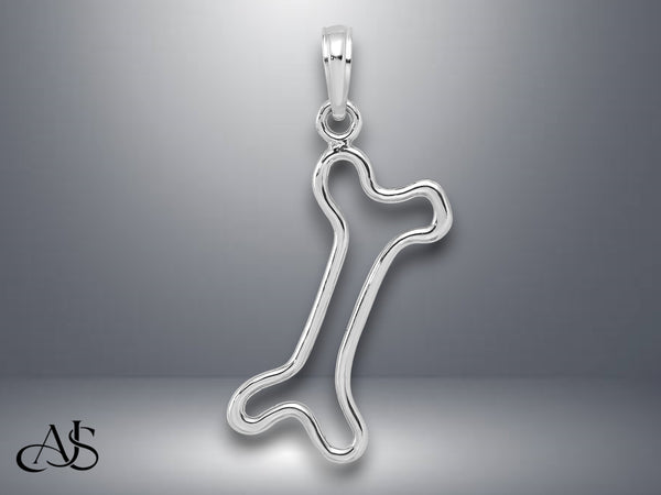 14K Yellow Gold or White Gold Cut-Out Polished Dog Bone Charm with Necklace Chain Options