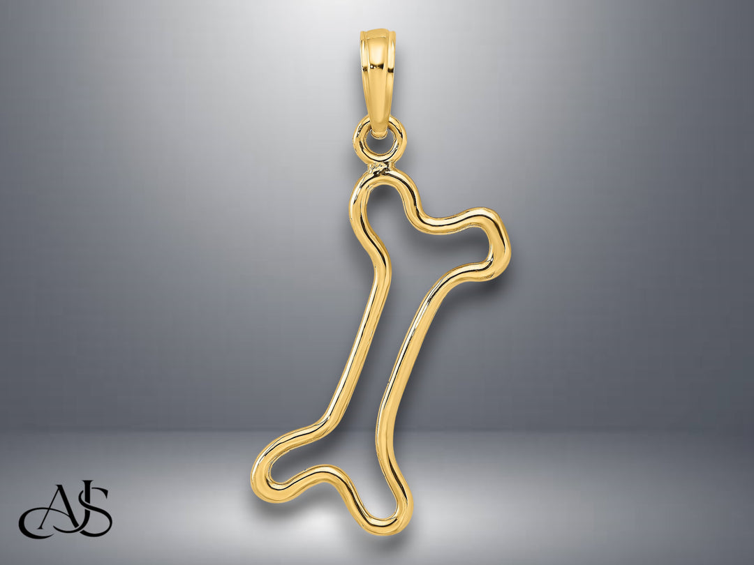 14K Yellow Gold or White Gold Cut-Out Polished Dog Bone Charm with Necklace Chain Options