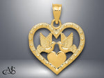 Load image into Gallery viewer, 14K Yellow Gold or White Gold Doves In Heart Charm with Necklace Chain Options
