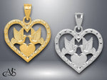 Load image into Gallery viewer, 14K Yellow Gold or White Gold Doves In Heart Charm with Necklace Chain Options
