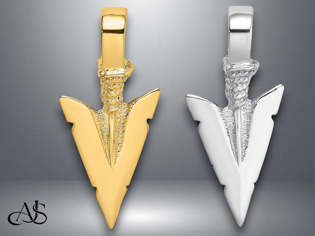 14K Yellow Gold or White Gold 3-D Arrowhead Charm with Necklace Chain Options