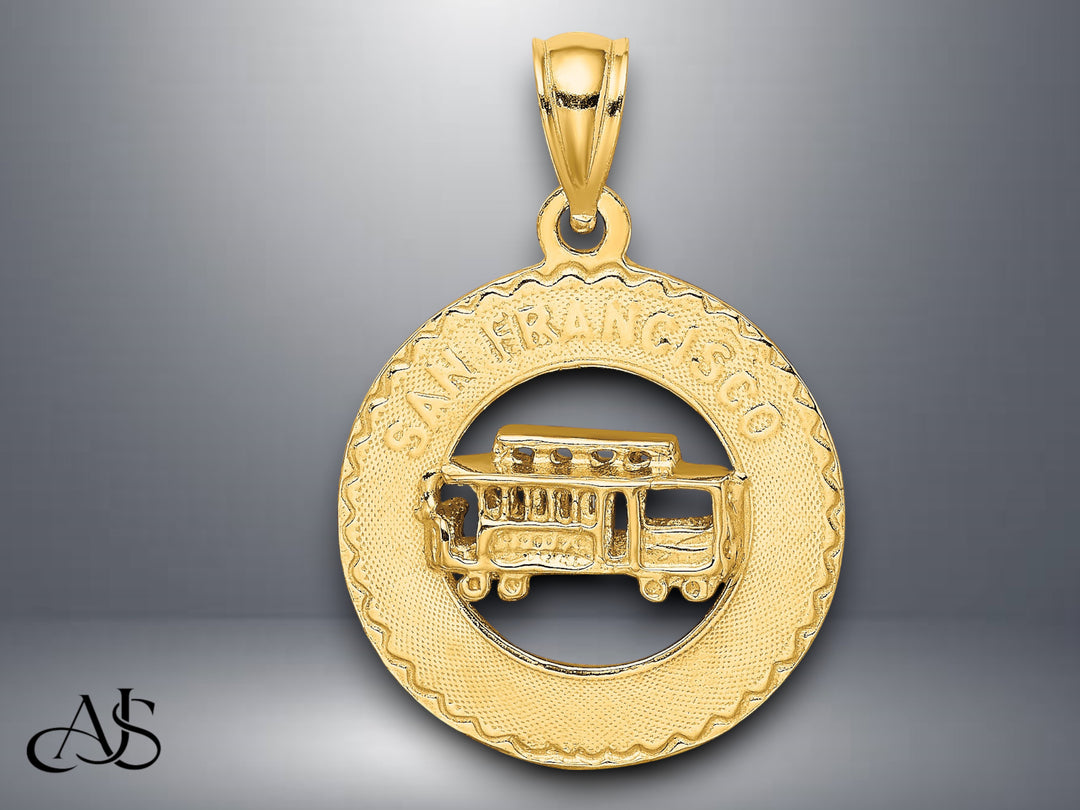 14K Yellow Gold SAN FRANCISCO Cable Car Charm with Necklace Chain Options