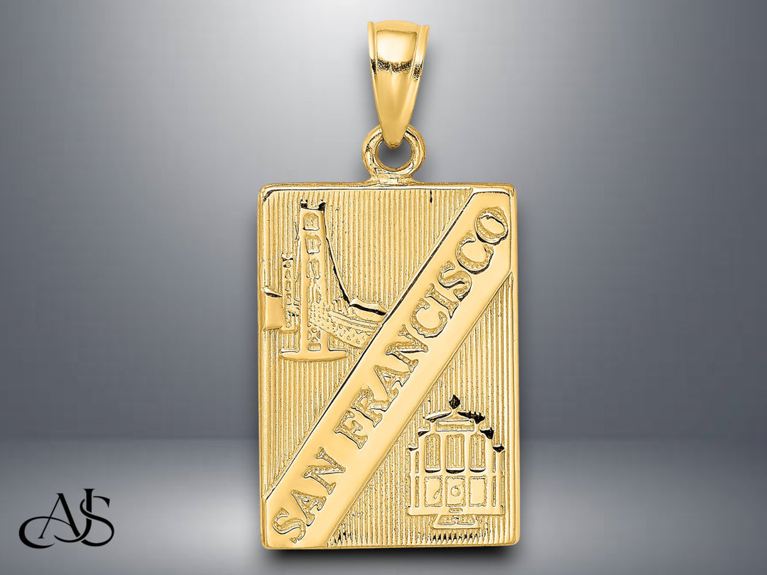 14K Yellow Gold SAN FRANCISCO Reversible Charm with Necklace Chain Options
