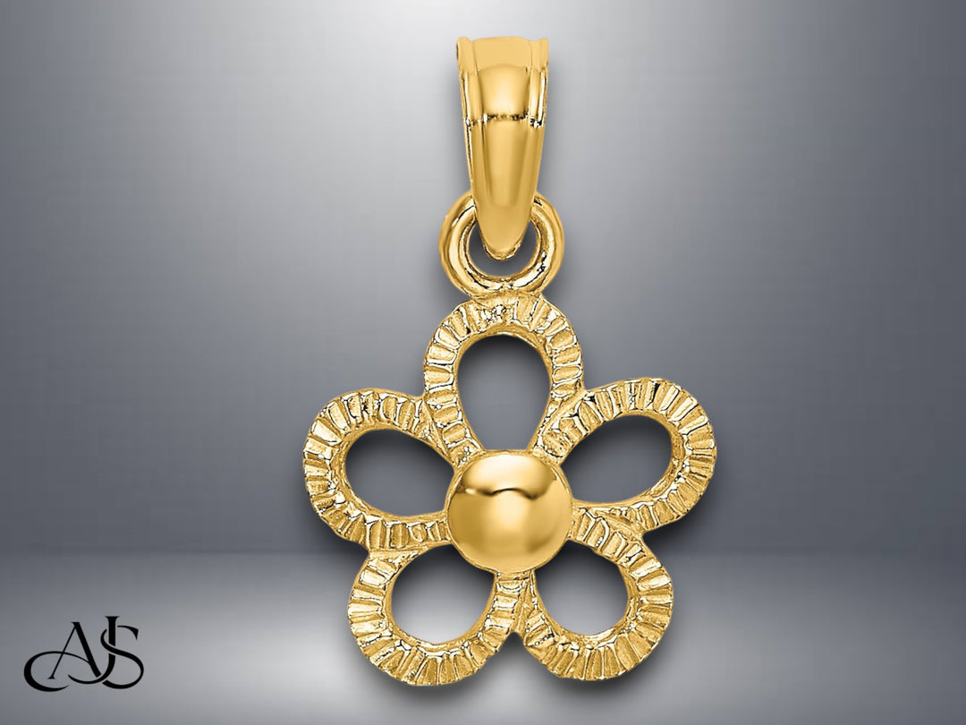 14K Yellow Gold Mini Daisy Flower Charm with Necklace Chain Options