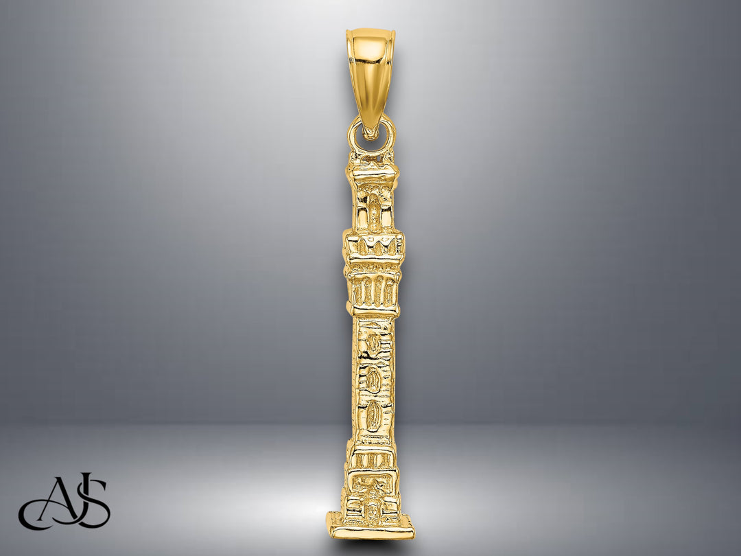 14K Yellow Gold 3D Pilgrim Memorial Monument Charm with Necklace Chain Options