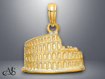 Load image into Gallery viewer, 14K Yellow Gold Textured 2-D Coliseum Charm with Necklace Chain Options
