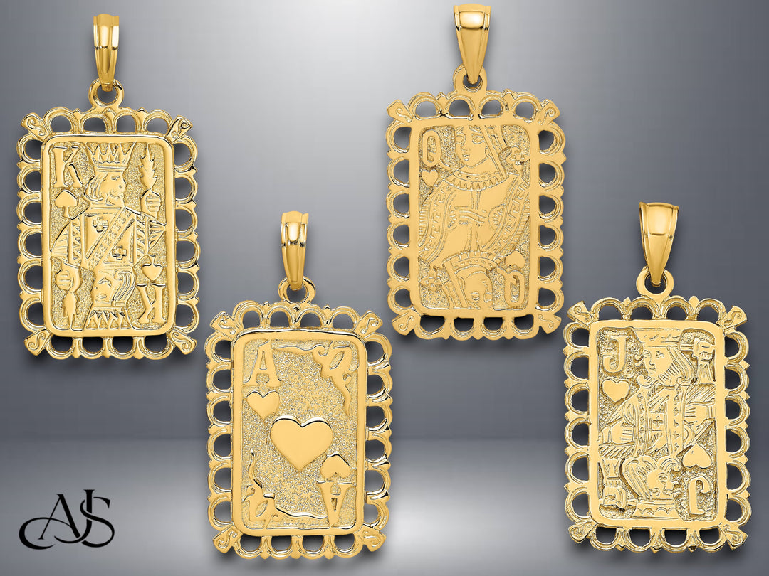 14K Yellow Gold Playing Cards Charm with Necklace Chain Options