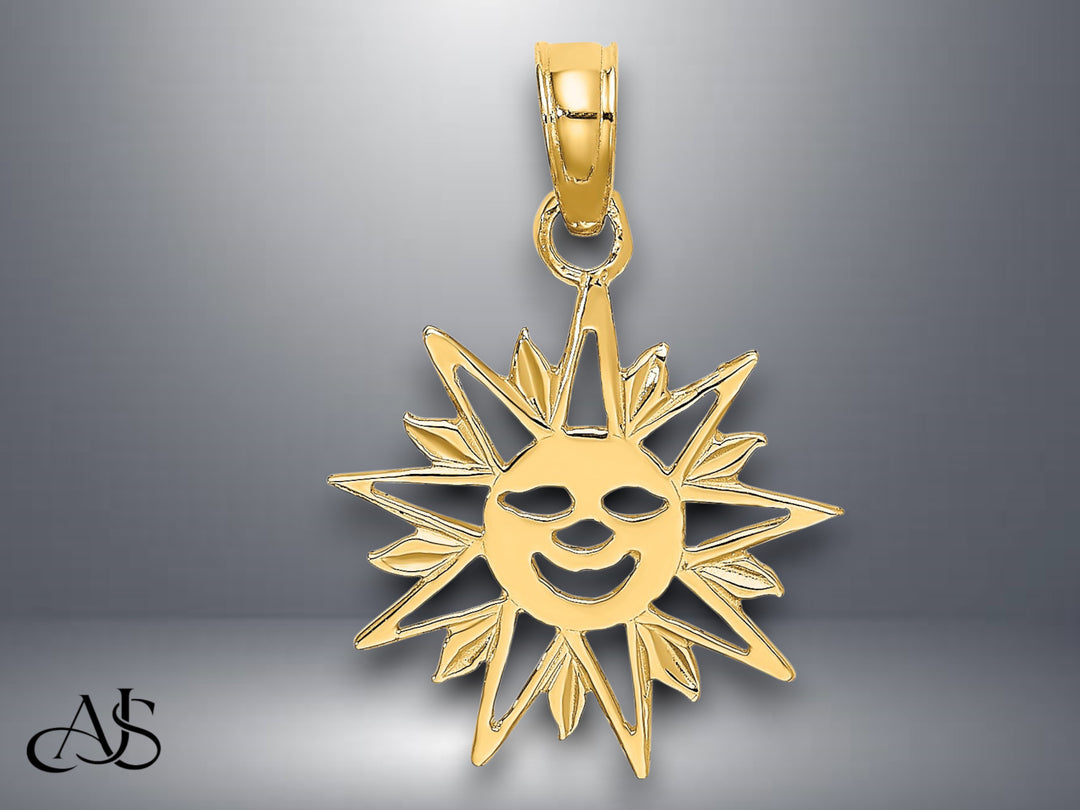 14K Yellow Gold Smiling Sun Charm with Necklace Chain Options