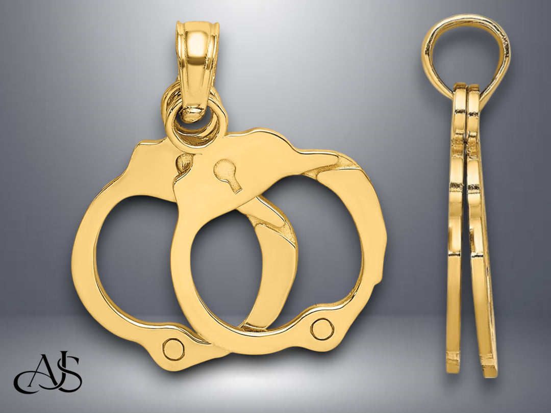 14K Yellow Gold 2-Piece Handcuffs Charm with Necklace Chain Options