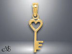 Load image into Gallery viewer, 14K Yellow Gold 3D Key and Heart Charm with Necklace Chain Options
