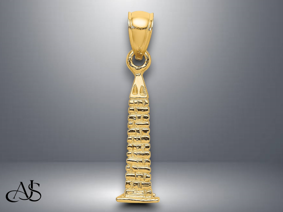 14K Yellow Gold 3D Washington Monument Charm with Necklace Chain Options
