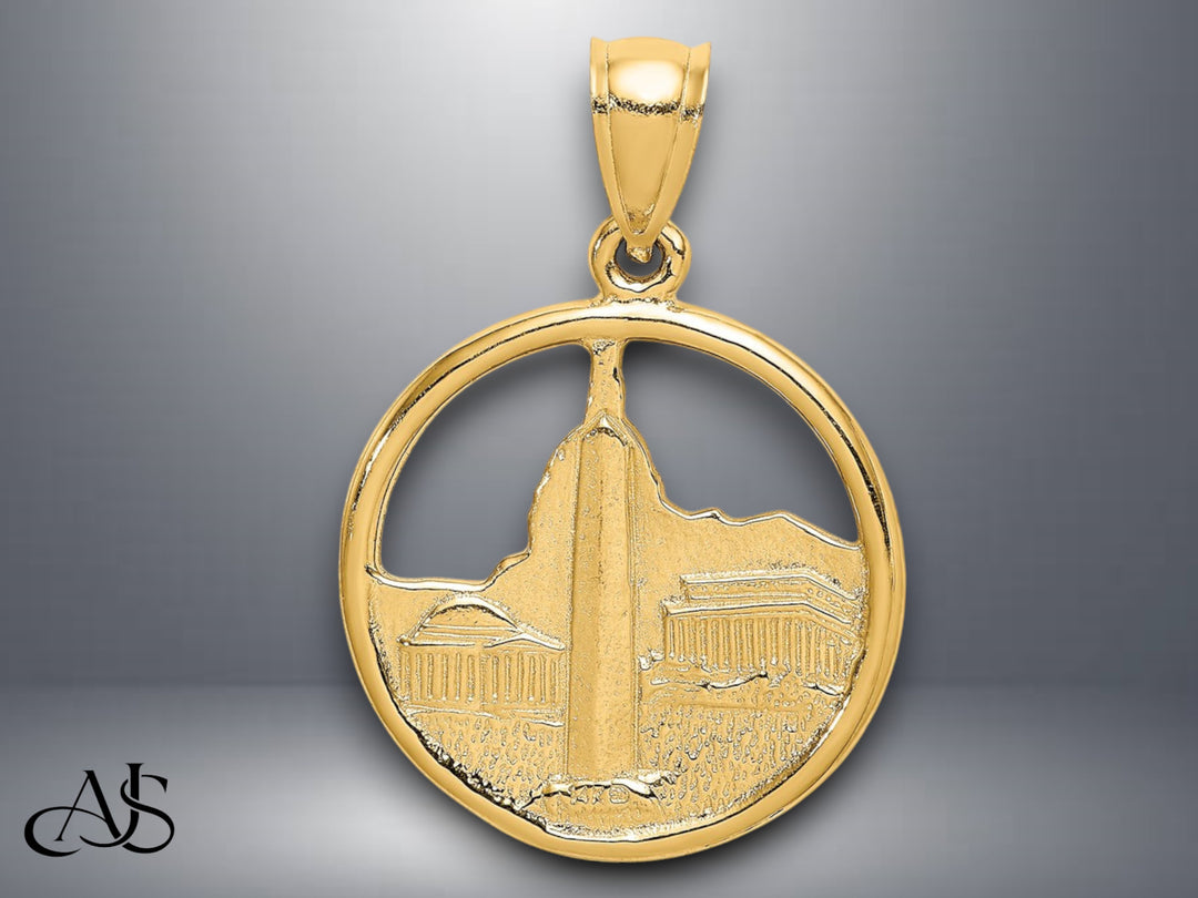 14K Yellow Gold Washington D.C. Skyline Circle Charm with Necklace Chain Options