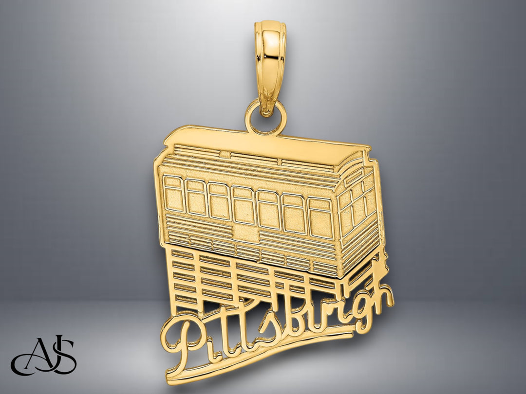 14K Yellow Gold 14K Pittsburgh Incline (Tram) Charm with Necklace Chain Options