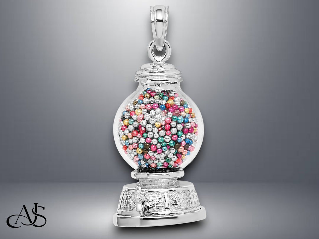 14K Yellow Gold White Gold 3-D Moveable Gumball Machine Glass Pendant with Necklace Chain Options