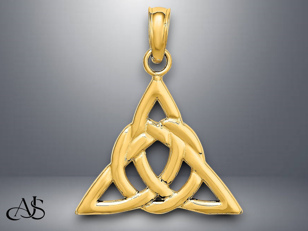 14K Yellow Gold White Gold Celtic Trinity Knot Charm with Necklace Chain Options