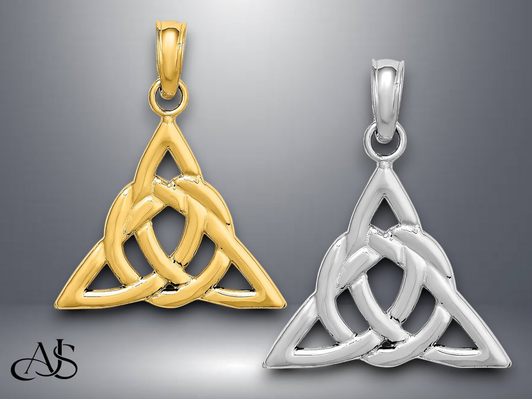 14K Yellow Gold White Gold Celtic Trinity Knot Charm with Necklace Chain Options